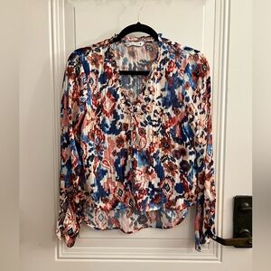 Zara Button Up Watercolor Floral Blouse
